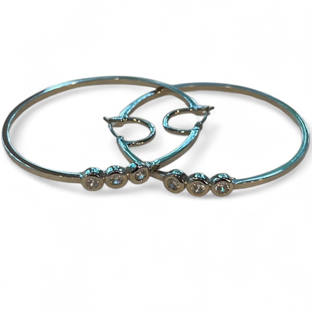 Silver Tone Crystal Bezel Hoop Earrings - Picture 2 of 5